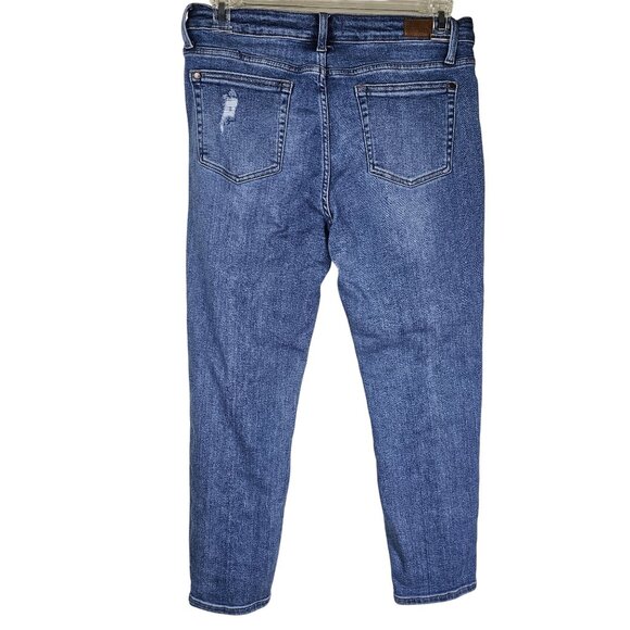 Judy Blue Women's 30 Relaxed Fit Distressed Stretch Mid Rise Tapered Blue Jeans - Picture 2 of 11